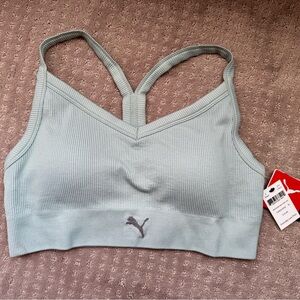 Puma Women's Ribbed Light Blue Sports Bra